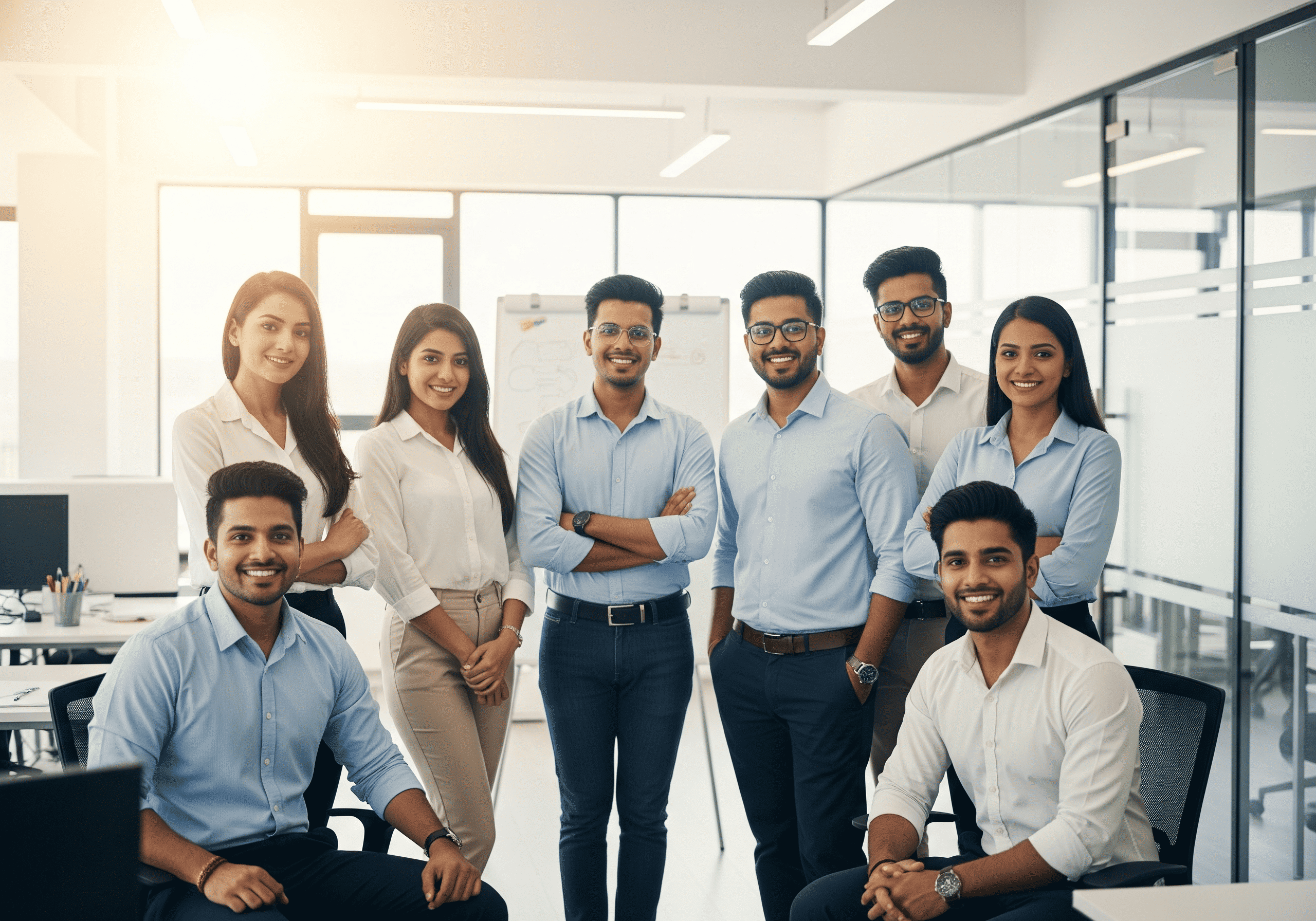 The diverse and professional Indian team at Acadify Solution collaborating in their office