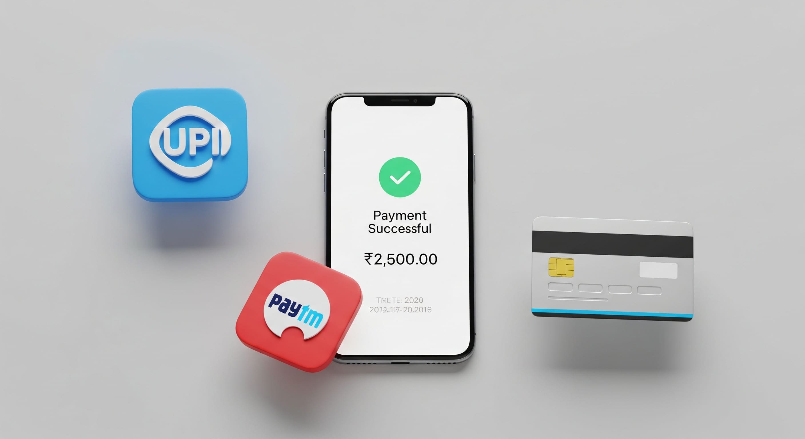 A collage of Indian payment gateway logos like UPI, Paytm, and Razorpay.