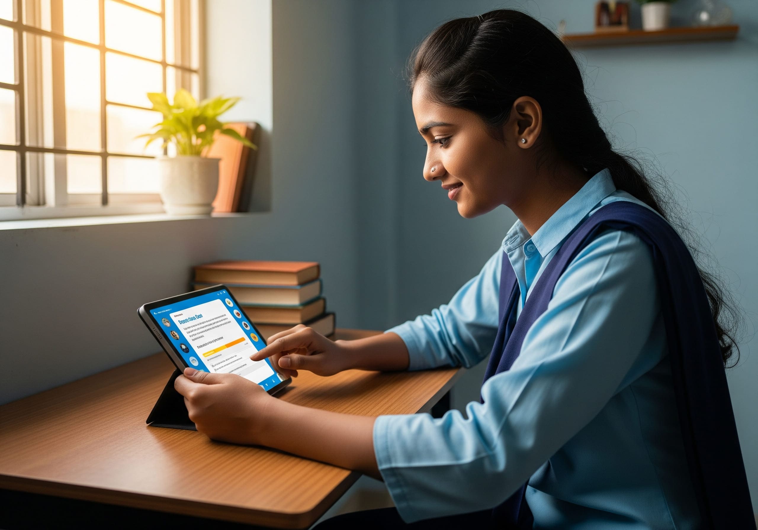 An Indian student engaging with a modern EdTech learning platform developed by Acadify Solution.
