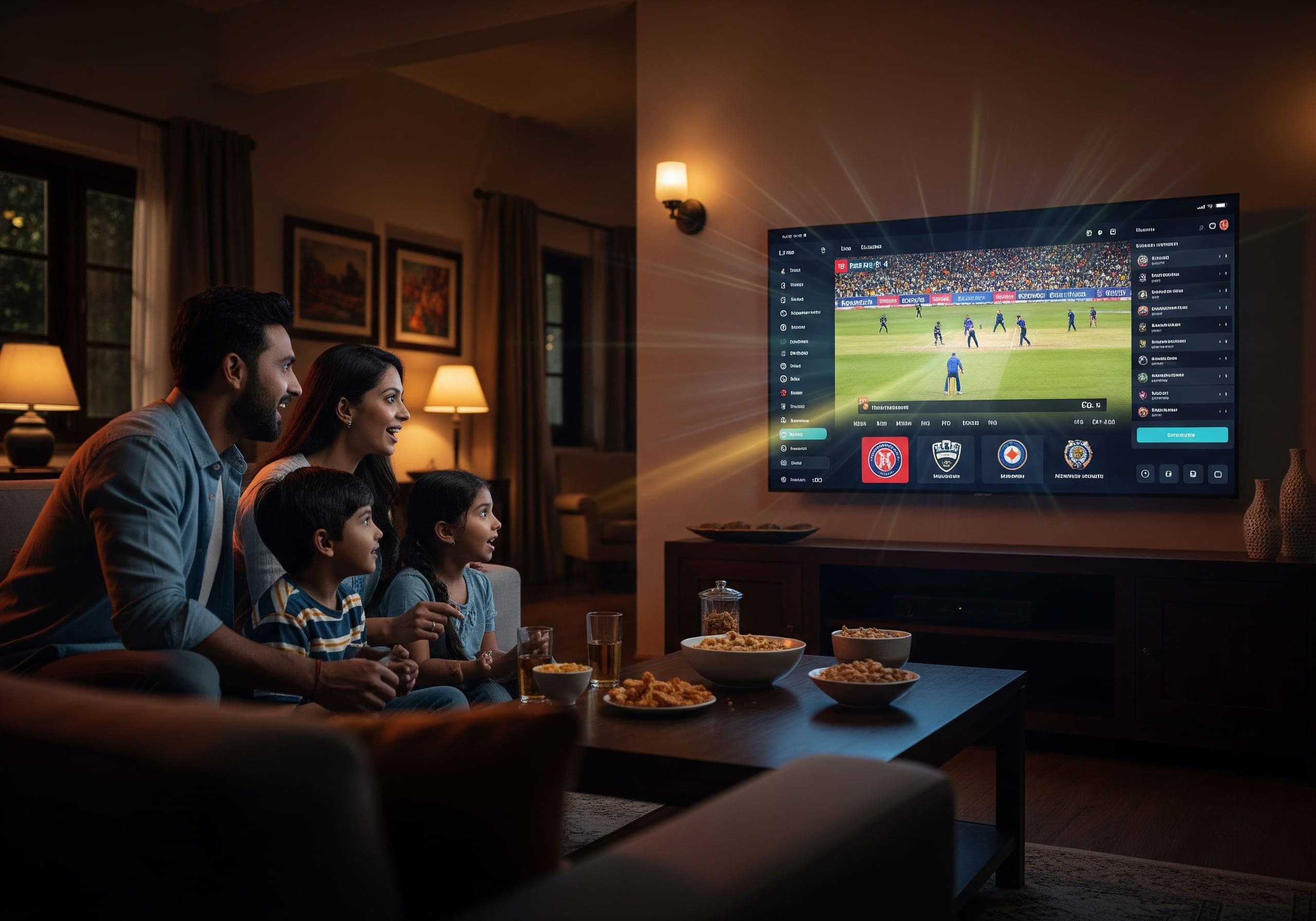 A person in India watching a live cricket match on a high-performance OTT streaming app.