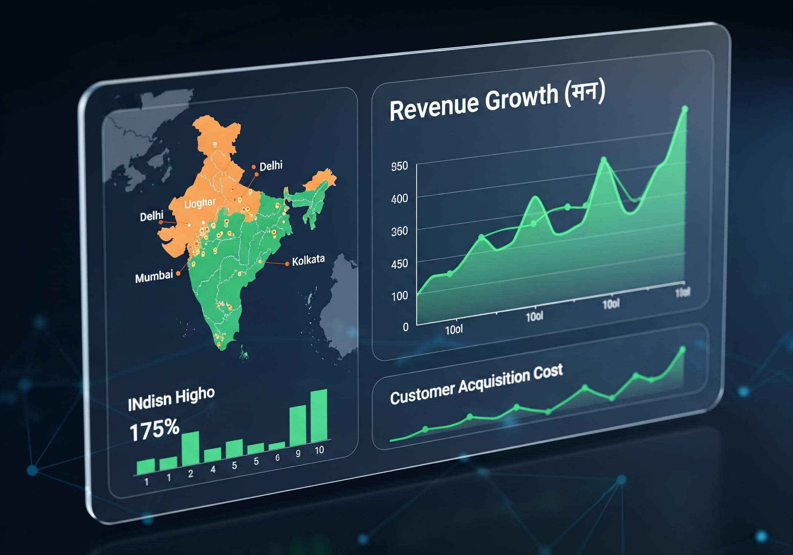 A dashboard showing digital marketing growth and ROI for an Indian business.